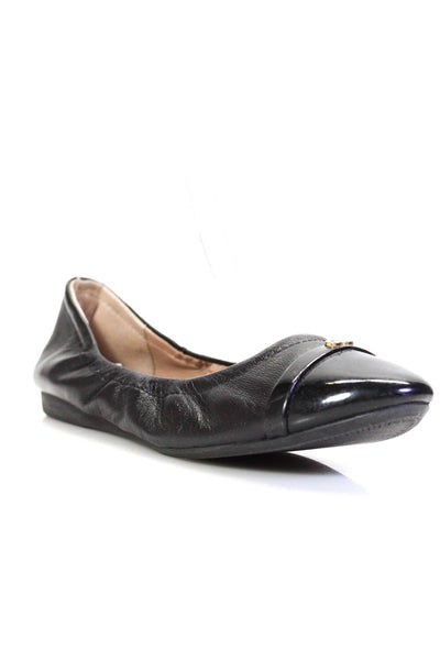 Cole Haan Womens Leather Medallion Cap Toe Ruched Slip-On Flats Black Size 6