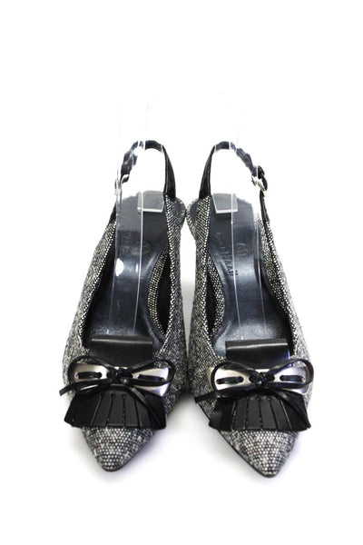 Cole Haan Womens Textured Tassel Bow Tied Spool Heels Slingbacks Gray Size 6