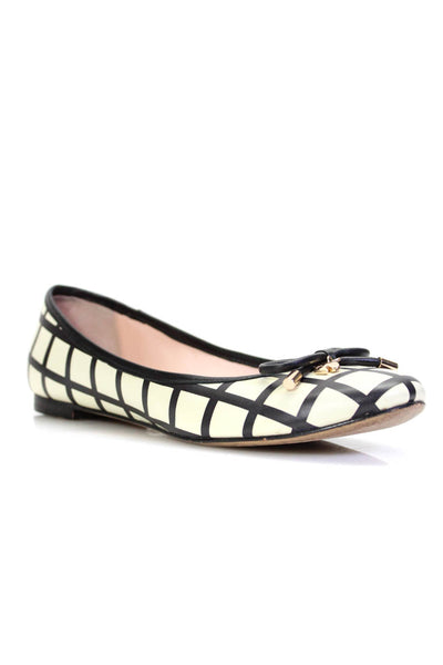 Kate Spade Womens Leather Striped Print Bow Tied Round Toe Flats White Size 6