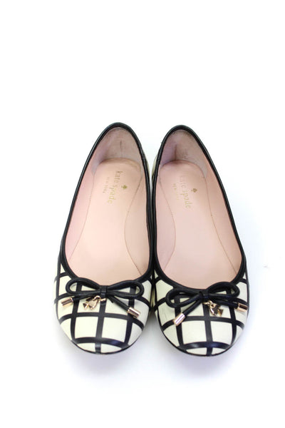 Kate Spade Womens Leather Striped Print Bow Tied Round Toe Flats White Size 6