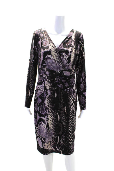 David Meister Womens Snakeskin Print Ruched Waist Sheath Dress Purple Size 10