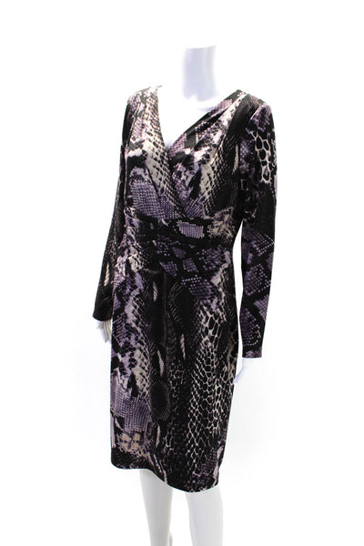 David Meister Womens Snakeskin Print Ruched Waist Sheath Dress Purple Size 10