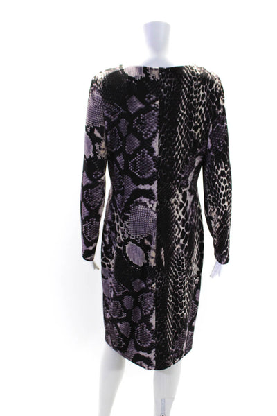 David Meister Womens Snakeskin Print Ruched Waist Sheath Dress Purple Size 10