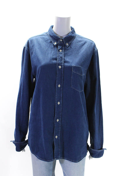 Sandro Women's Long Sleeves Button Down Chambray Shirt Blue Size S