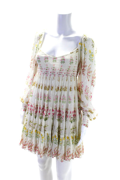 Hemant & Nandita Womens Striped Floral Print Off-the-Shoulder Dress Beige Size P
