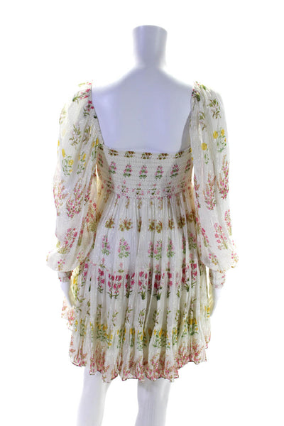 Hemant & Nandita Womens Striped Floral Print Off-the-Shoulder Dress Beige Size P