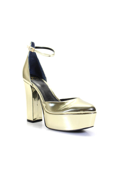 Marc Fisher LTD. Womens Metallic Ankle Buckle Platform Block Heels Gold Size 7.5