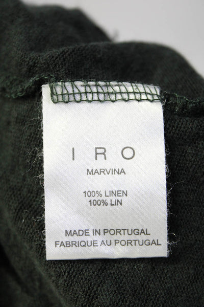 IRO Womens Linen Long Sleeve Distressed Crewneck T shirt Green Size 38