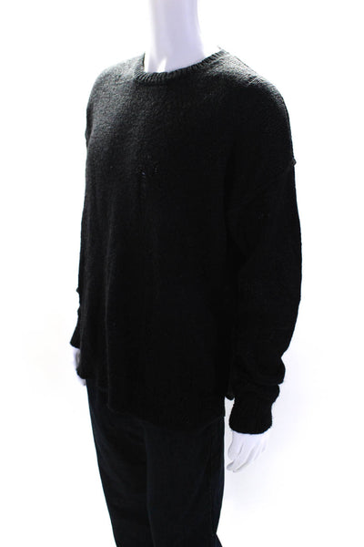 Allsaints Mens Long Sleeve Distressed Crewneck Pullover Sweater Black Size M