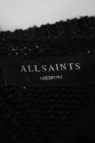 Allsaints Mens Long Sleeve Distressed Crewneck Pullover Sweater Black Size M