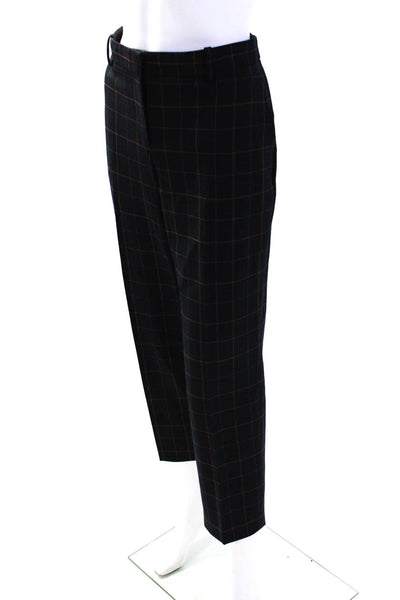 Theory Womens Plaid Flat Front Tapered Trousers Navy Size 10