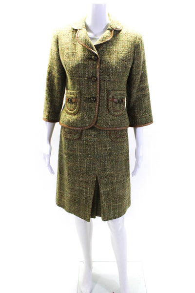 Cynthia Cynthia Steffe Womens Tweed Leather Trim 2 Piece Suit Green Size M 8