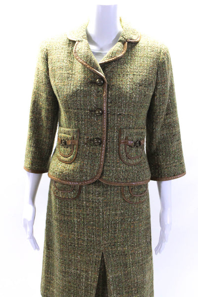 Cynthia Cynthia Steffe Womens Tweed Leather Trim 2 Piece Suit Green Size M 8