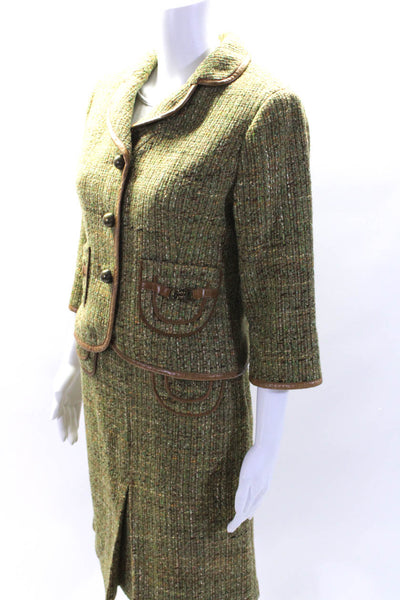 Cynthia Cynthia Steffe Womens Tweed Leather Trim 2 Piece Suit Green Size M 8