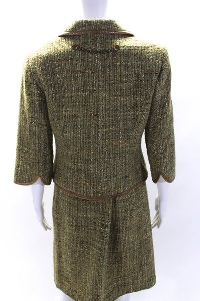 Cynthia Cynthia Steffe Womens Tweed Leather Trim 2 Piece Suit Green Size M 8