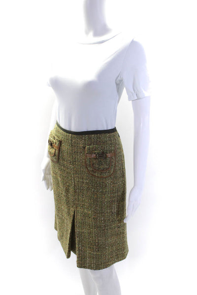 Cynthia Cynthia Steffe Womens Tweed Leather Trim 2 Piece Suit Green Size M 8