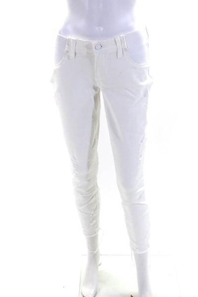 Paige Womens Cotton Elastic Waist Distressed Verdugo Cropped Jeans White Size 26