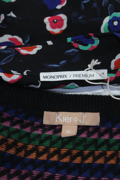 Monoprix  Kier + J Womens Silk Floral Blouse Top Sweater Black Size 40 XL Lot 2