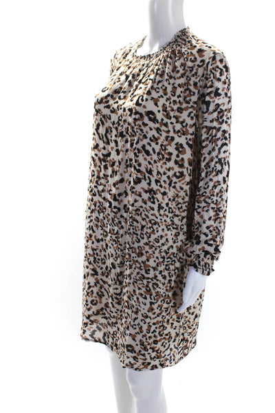 Cloth & Stone Womens Long Sleeve Crew Neck Leopard Dress White Brown Size Medium