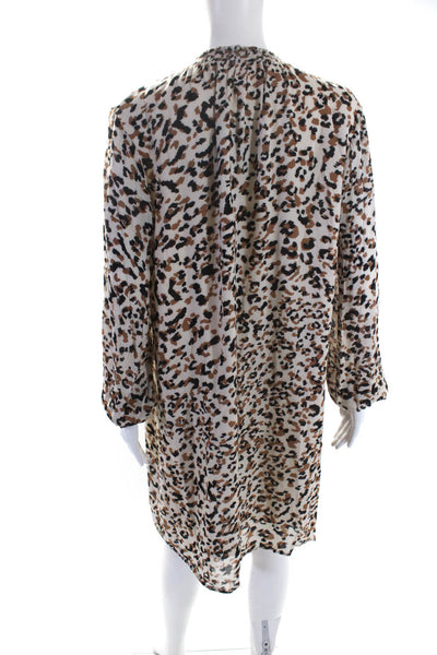 Cloth & Stone Womens Long Sleeve Crew Neck Leopard Dress White Brown Size Medium