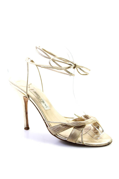 Jimmy Choo Womens Metallic Leather Open Toe Strappy Sandals Gold Size 39.5 9.5