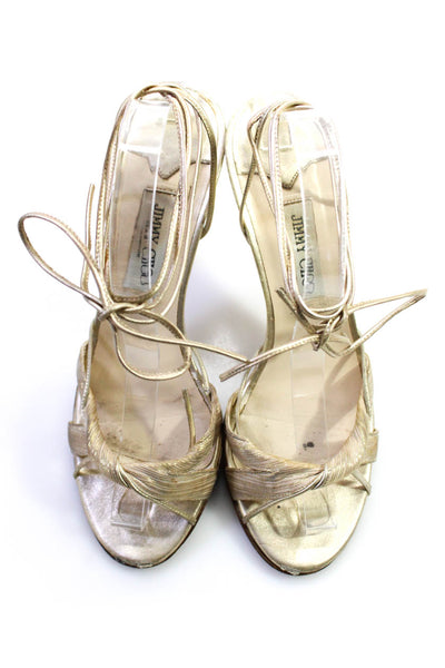 Jimmy Choo Womens Metallic Leather Open Toe Strappy Sandals Gold Size 39.5 9.5