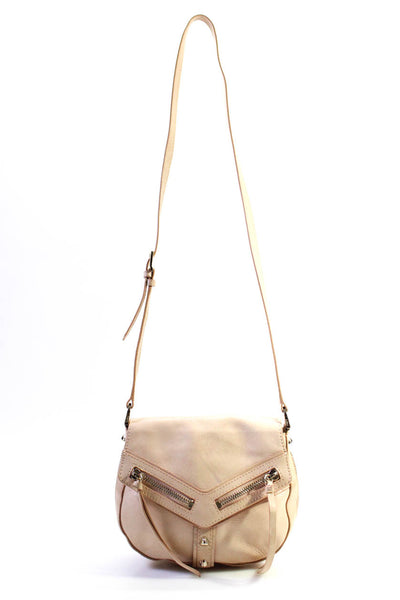 Botkier Womens Leather Foldover Magnetic Closure Shoulder Bag Purse Beige