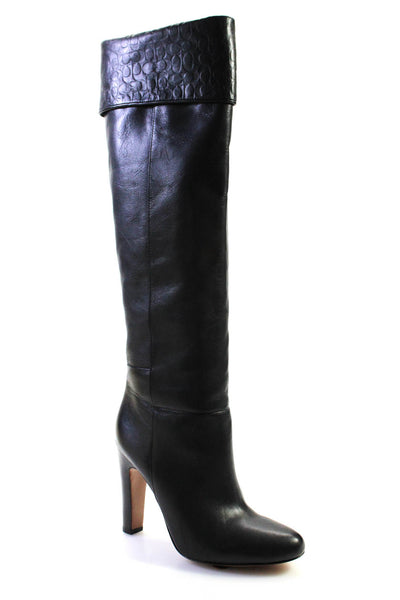 Coach Womens Black Leather Zip Knee High Heels Harper Boots Shoes Size 7.5