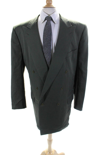 Ermenegildo Zegna Mens Double Breasted Button Collared Blazer Green Size EUR64