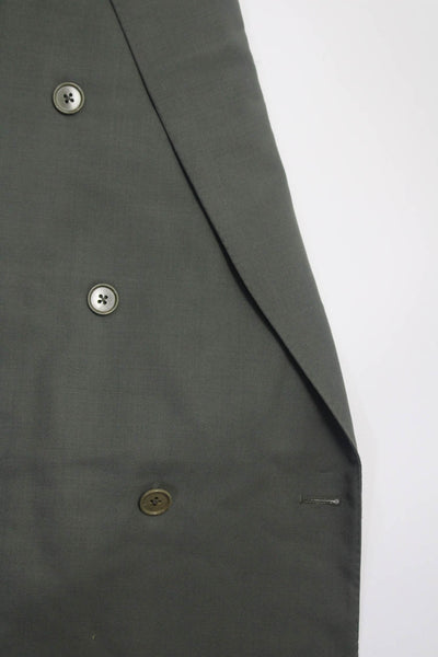 Ermenegildo Zegna Mens Double Breasted Button Collared Blazer Green Size EUR64