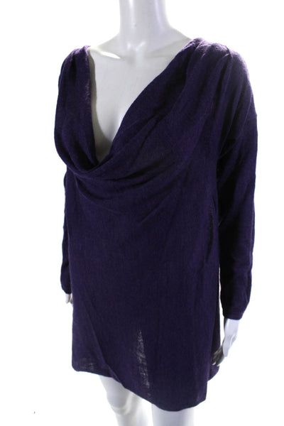 Eileen Fisher Womens Alpaca Long Sleeve Cowl Neck Knit Dress Purple Size XS