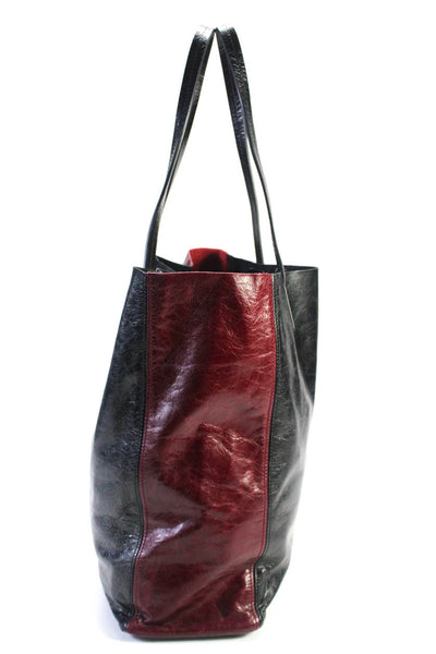 Eileen Fisher Womens Leather Colorblock Top Handle Tote Bag Black Red OS