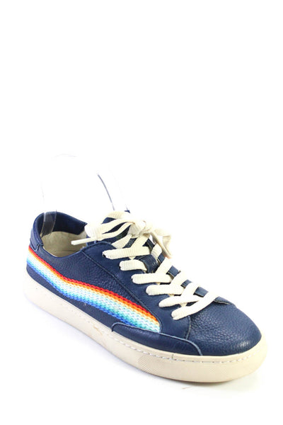 Soludos Womens Blue Leather Multi Stitch Detail Low Top Sneakers Shoes Size 7
