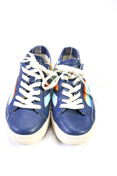 Soludos Womens Blue Leather Multi Stitch Detail Low Top Sneakers Shoes Size 7