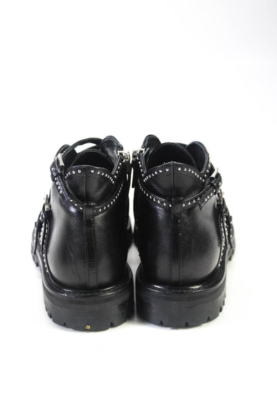 Alaia Womens Black Leather Studded Criss Cross Detail Ankle Boots Shoes Size 6.5