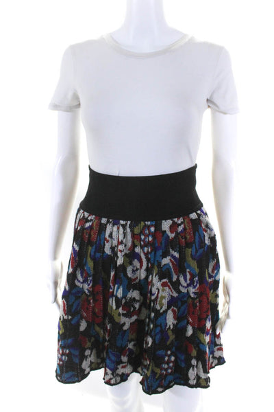 Missoni Womens Black Wool Multicolor Pleated Knee Length A-Line Skirt Size 44