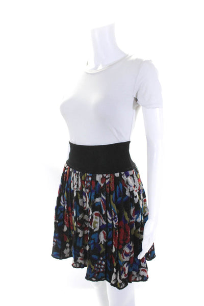 Missoni Womens Black Wool Multicolor Pleated Knee Length A-Line Skirt Size 44