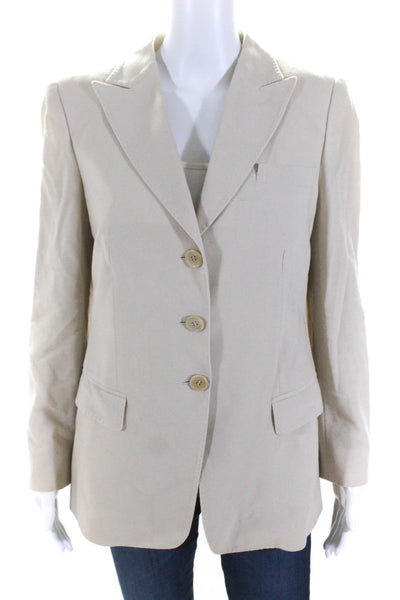 Armani Collezioni Womens Beige Wool Four Button Long Sleeve Blazer Size 8