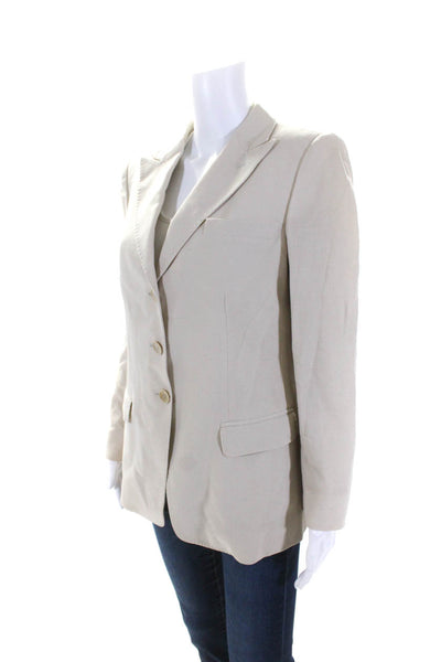 Armani Collezioni Womens Beige Wool Four Button Long Sleeve Blazer Size 8