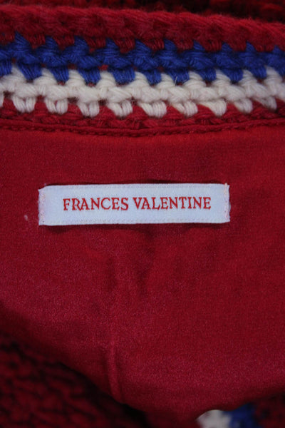 Frances Valentine Womens Button Front Striped Trim Crochet Knit Jacket Red Small