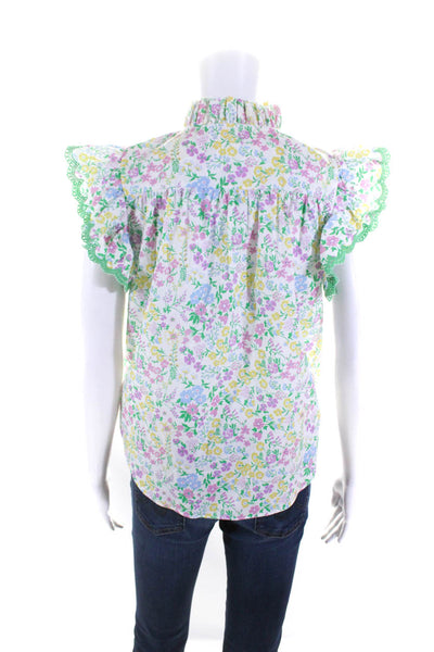 Manoush Womens Button Front Ruffled Cap Sleeve Floral Shirt White Multi EU 36