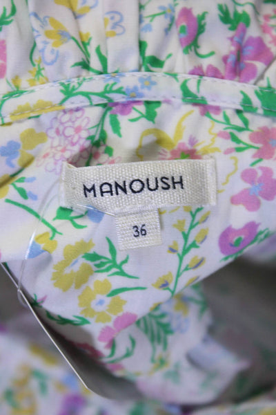 Manoush Womens Button Front Ruffled Cap Sleeve Floral Shirt White Multi EU 36