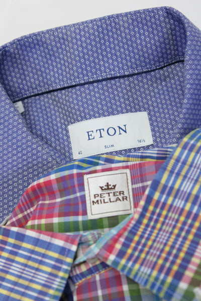 Peter Millar Eton Mens Cotton Plaid Button Up Shirt Multicolor Size L 42 Lot 2