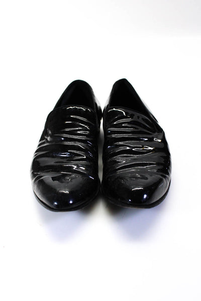 Gucci Mens Patent Leather Round Toe Embossed Block Heel Loafers Black Size 9.5