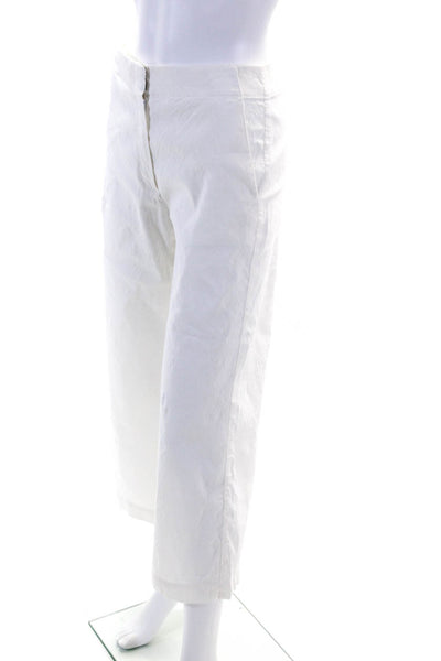 Theory Womens High Waist Cropped Wide Leg Pants White Linen Size 2