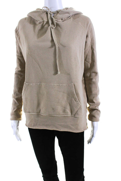 Nili Lotan Womens Cotton Drawstring Fringed Trimmed Pullover Hoodie Beige Size S