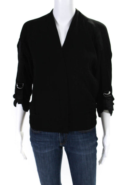 Helmut Lang Womens Satin Stripe Crepe Snap Jacket Black Size Petite