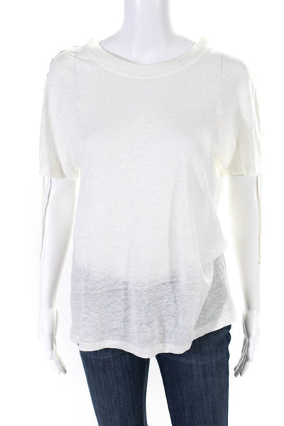 IRO Womens Steiro Laced Short Sleeve Knit Top Tee Shirt White Linen Size Medium