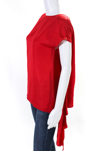 Nina Ricci Womens Satin Short Sleeve Boat Neck Wrap Top Blouse Red Size IT 34