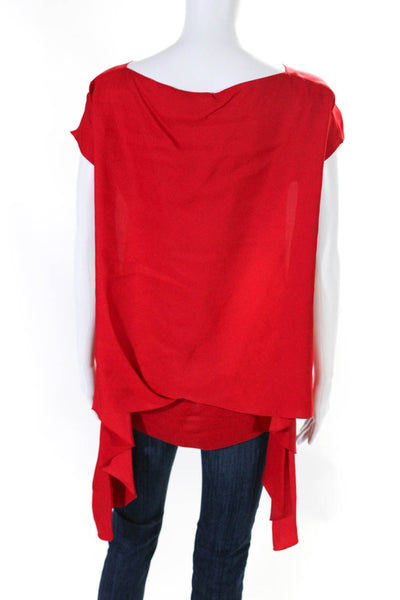 Nina Ricci Womens Satin Short Sleeve Boat Neck Wrap Top Blouse Red Size IT 34